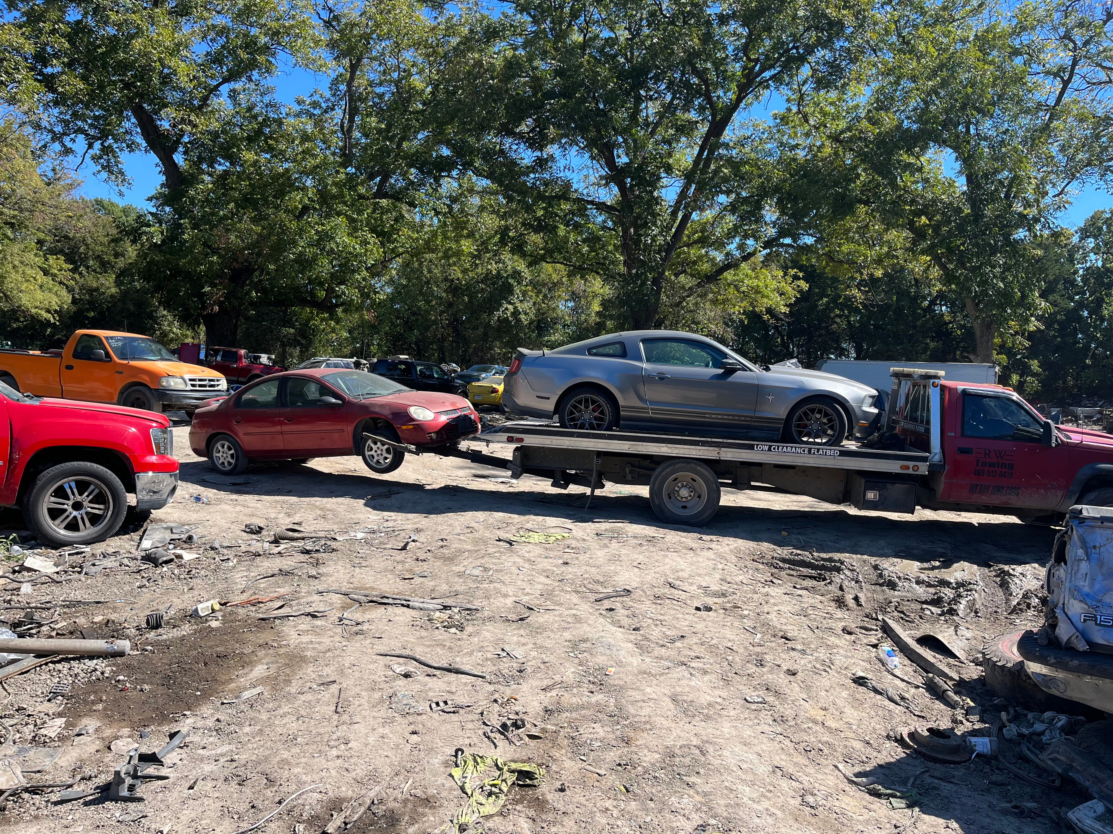 Rows of vehicles at an auto salvage yard